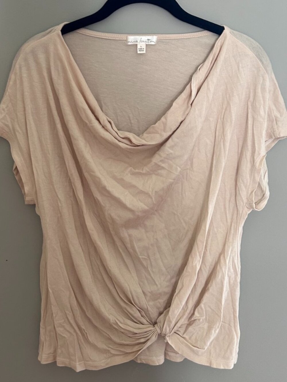 Nine Britton Top - Cream - Size L - Drape Neck Twist Waist